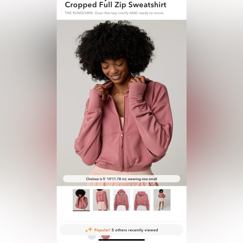 NWT- Dusty pink OFFLINE By Aerie OTT Cropped Full Zip Sweatshirt Large